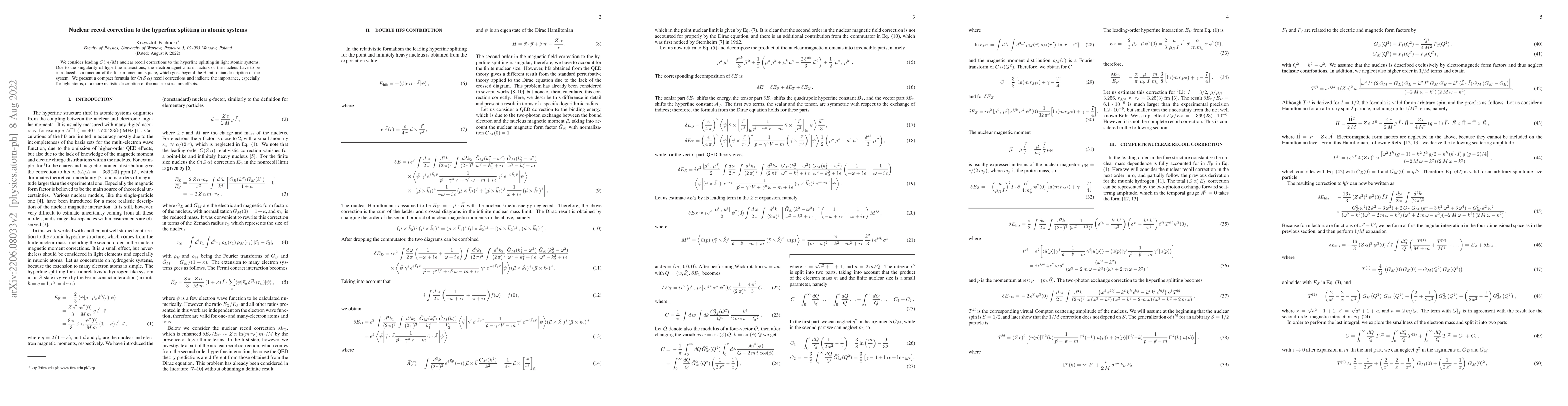 Thumbnail for Nuclear recoil correction to the hyperfine splitting in atomic systems
