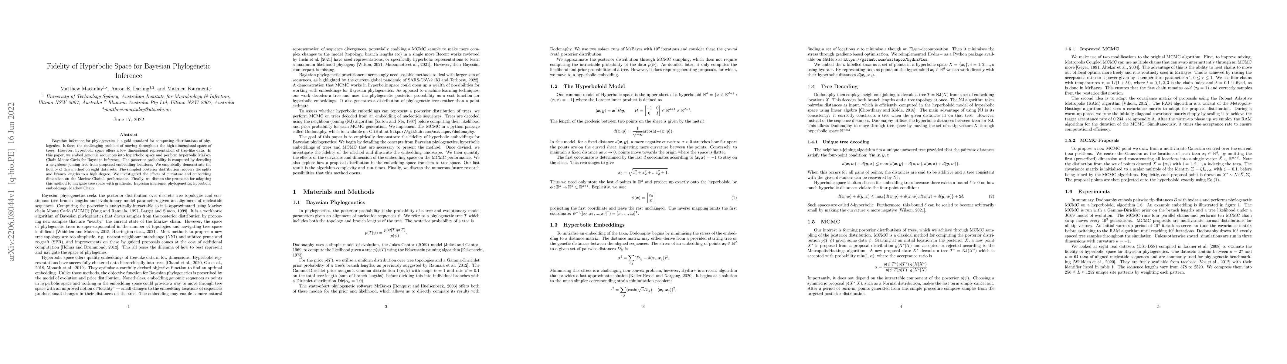 Thumbnail for Fidelity of Hyperbolic Space for Bayesian Phylogenetic Inference