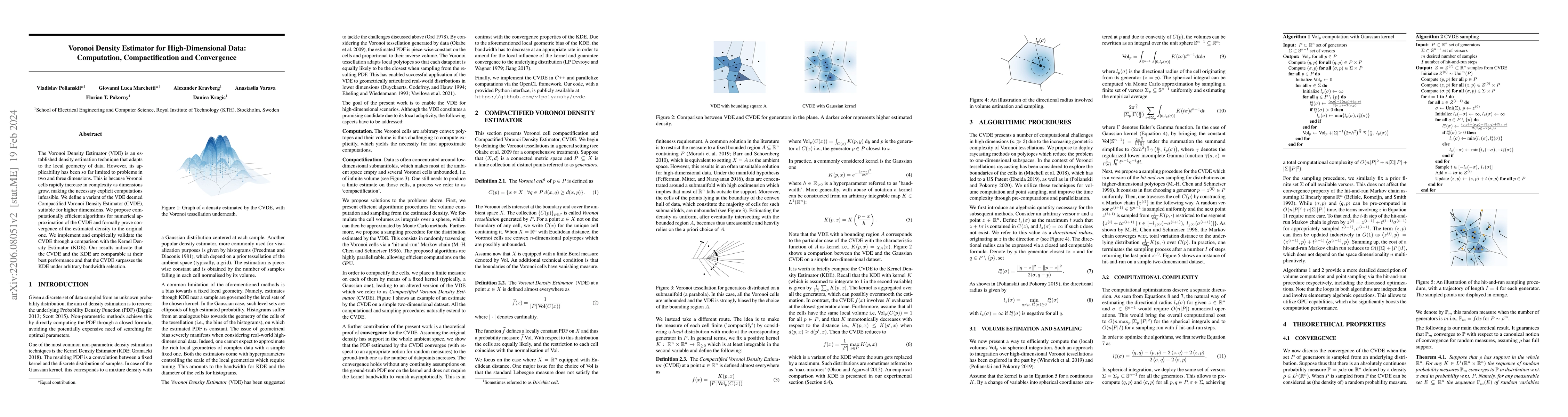 Thumbnail for Voronoi Density Estimator for High-Dimensional Data: Computation,
  Compactification and Convergence