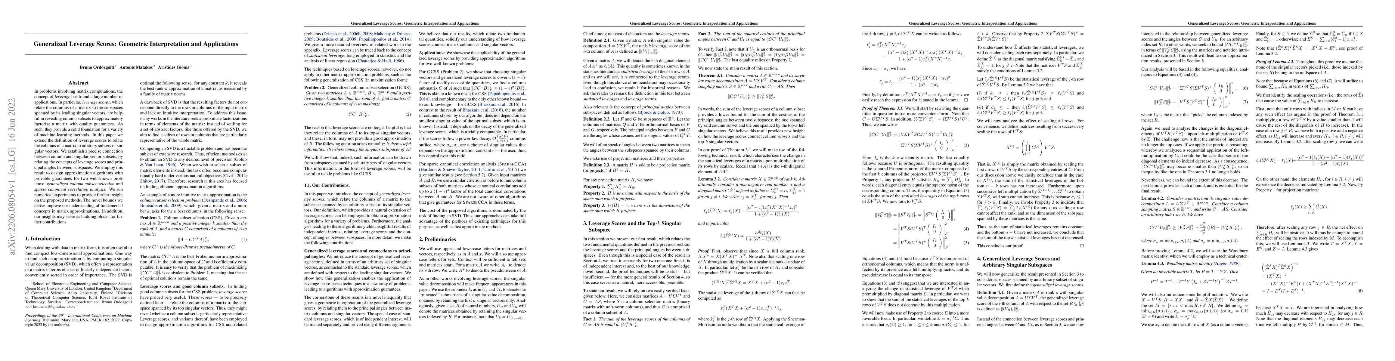 Thumbnail for Generalized Leverage Scores: Geometric Interpretation and Applications