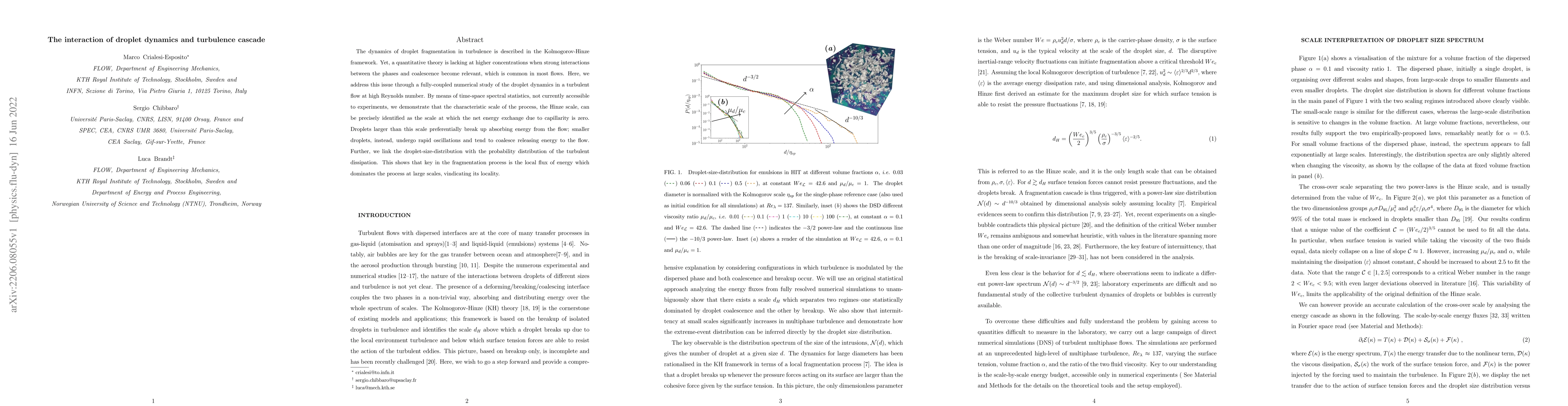 Thumbnail for The interaction of droplet dynamics and turbulence cascade