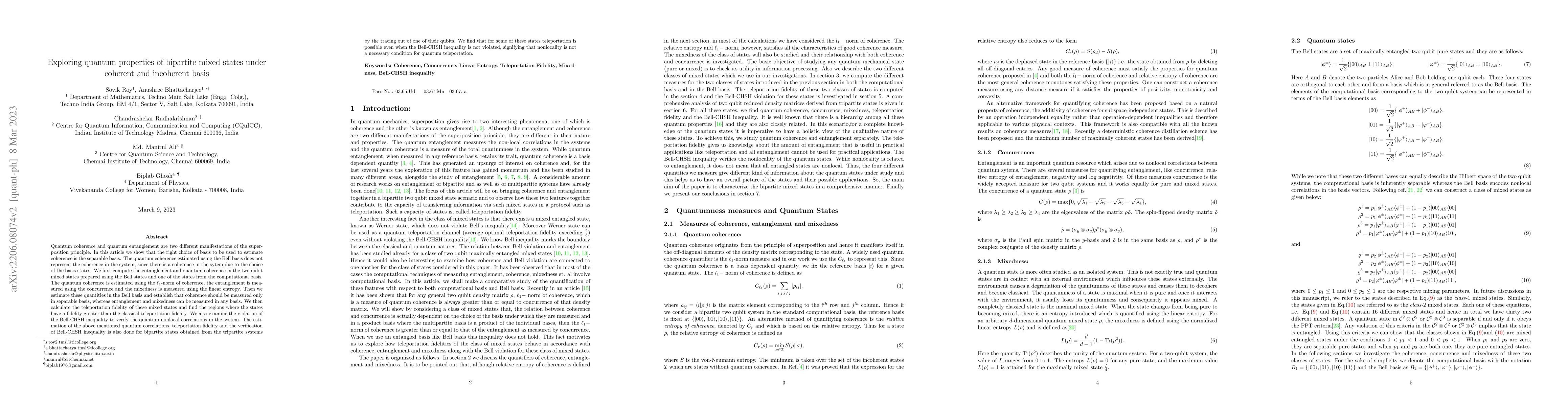 Thumbnail for Exploring quantum properties of bipartite mixed states under coherent
  and incoherent basis