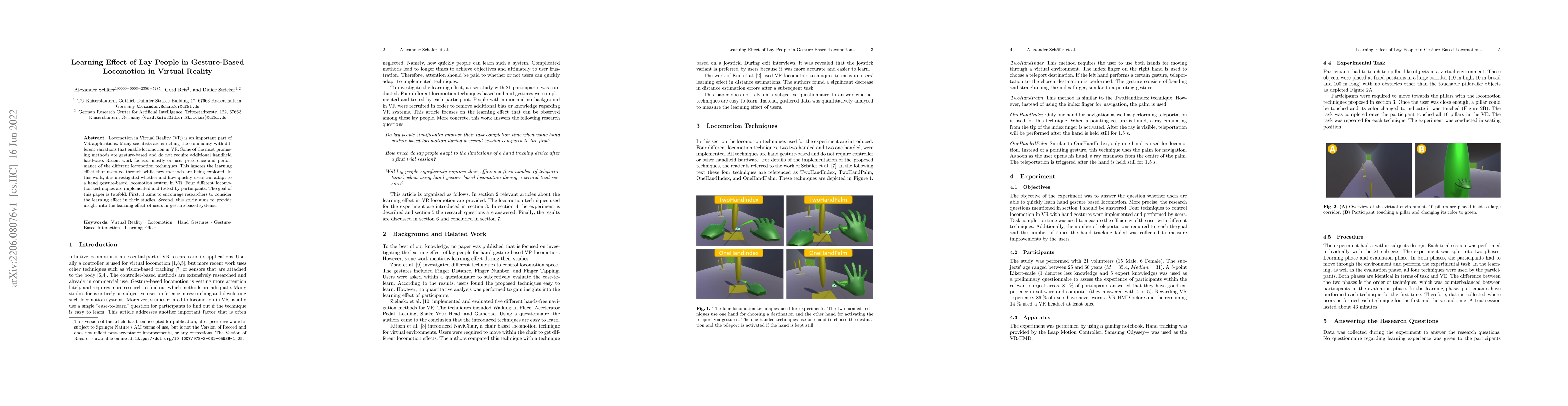 Thumbnail for Learning Effect of Lay People in Gesture-Based Locomotion in Virtual
  Reality