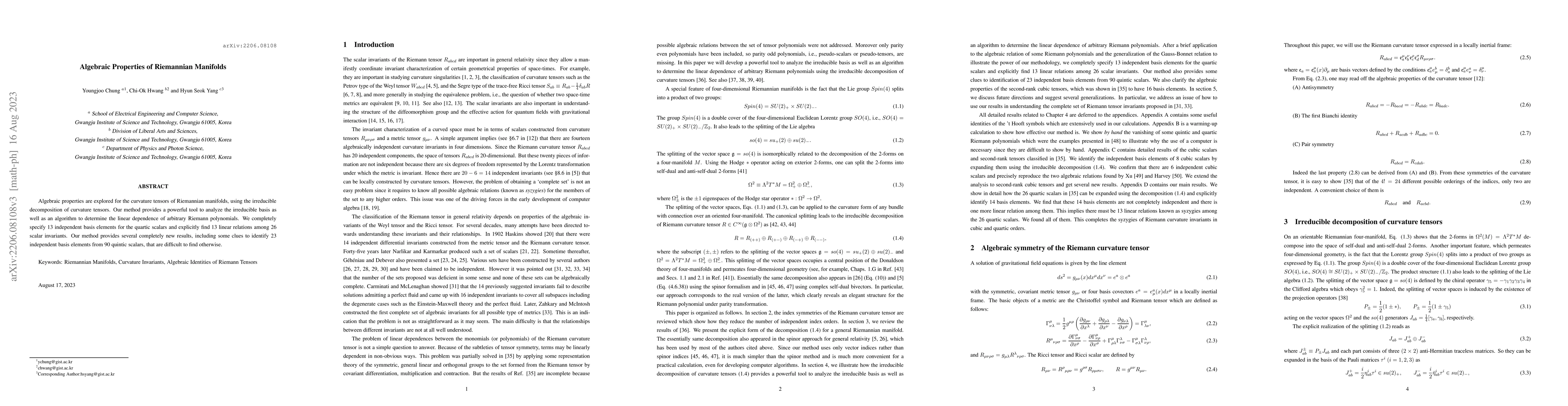 Thumbnail for Algebraic Properties of Riemannian Manifolds