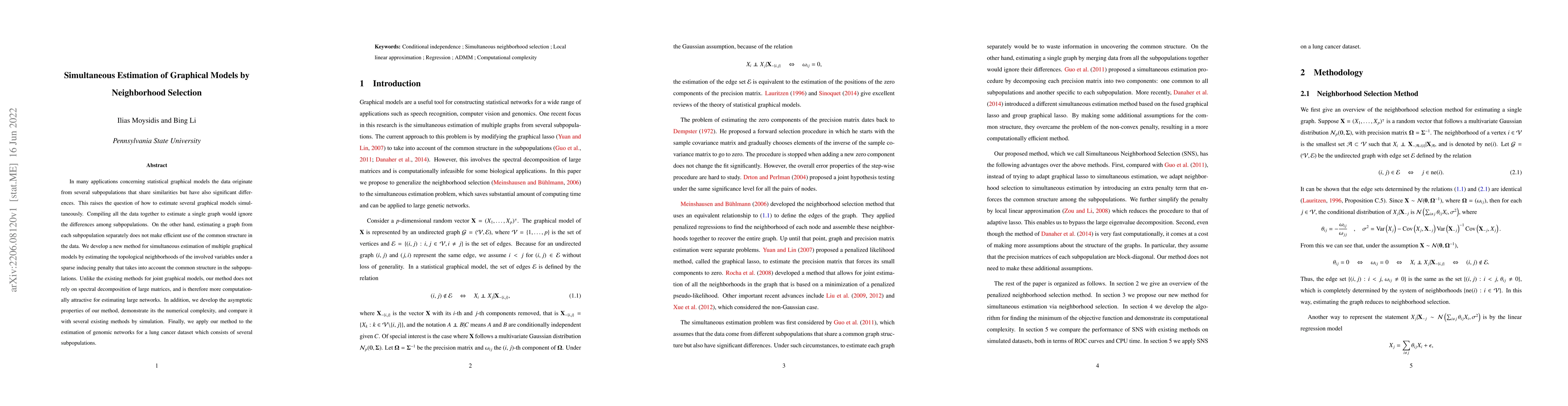 Thumbnail for Simultaneous Estimation of Graphical Models by Neighborhood Selection