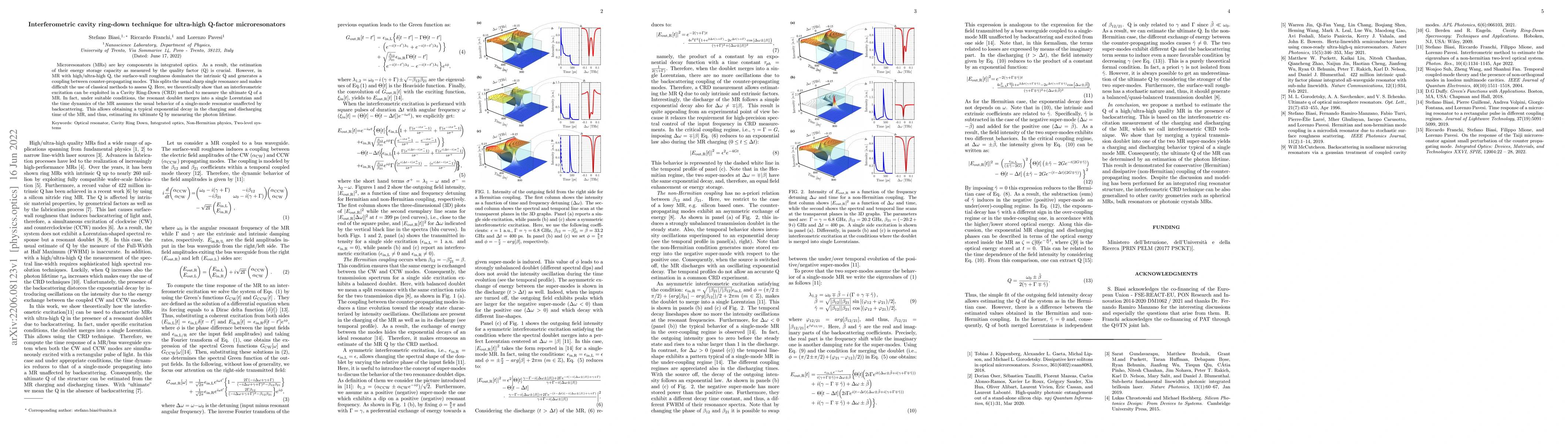 Thumbnail for Interferometric cavity ring-down technique for ultra-high Q-factor
  microresonators