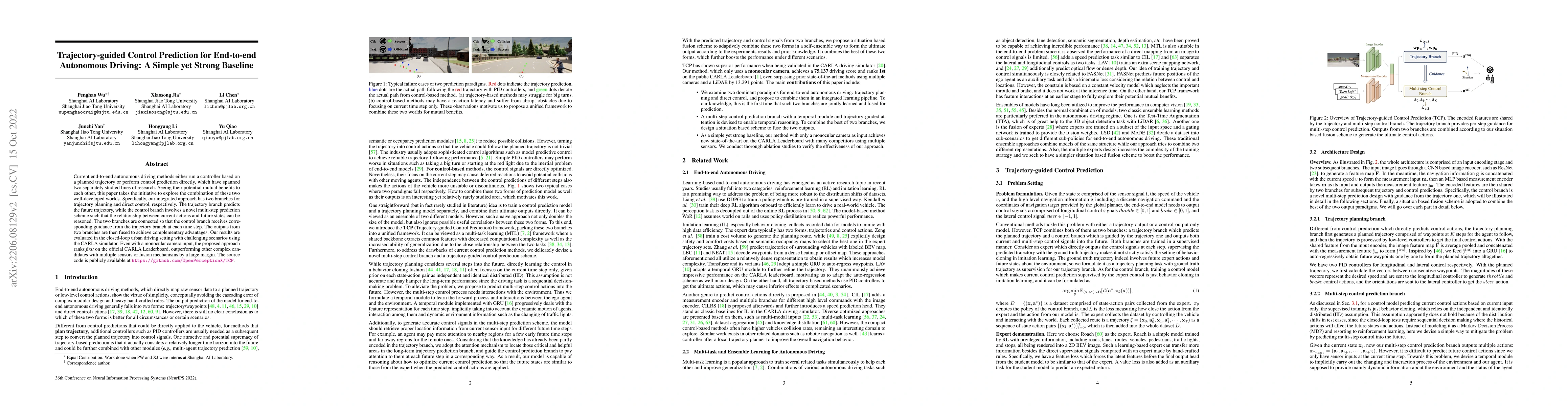 Thumbnail for Trajectory-guided Control Prediction for End-to-end Autonomous Driving:
  A Simple yet Strong Baseline