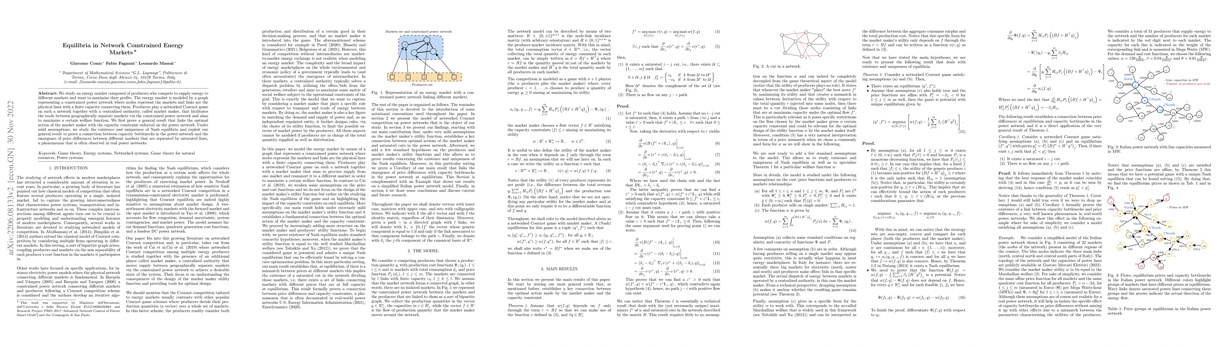 Thumbnail for Equilibria in Network Constrained Energy Markets