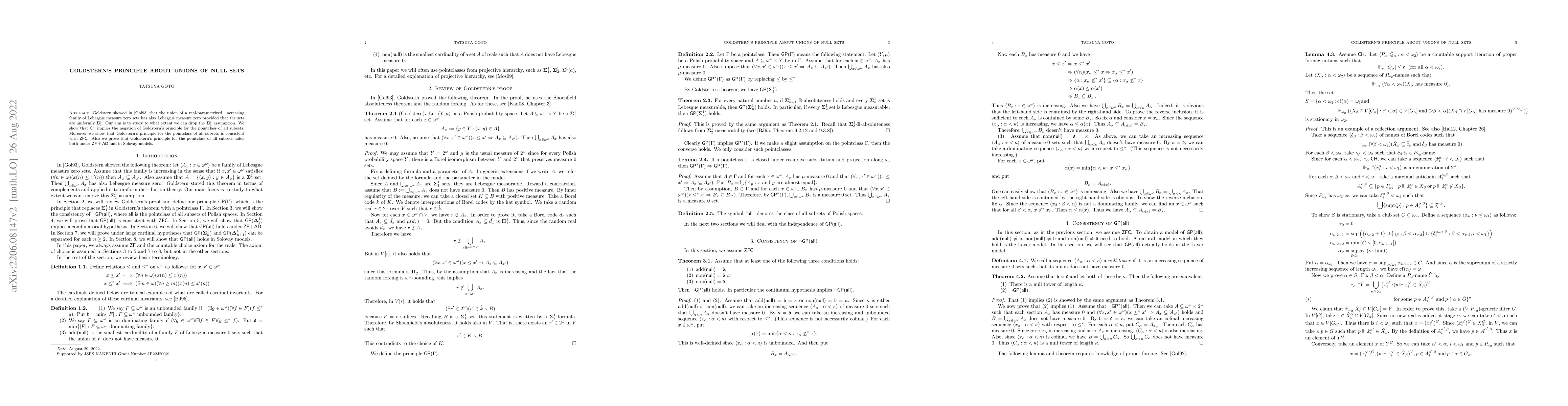Thumbnail for Goldstern's principle about unions of null sets