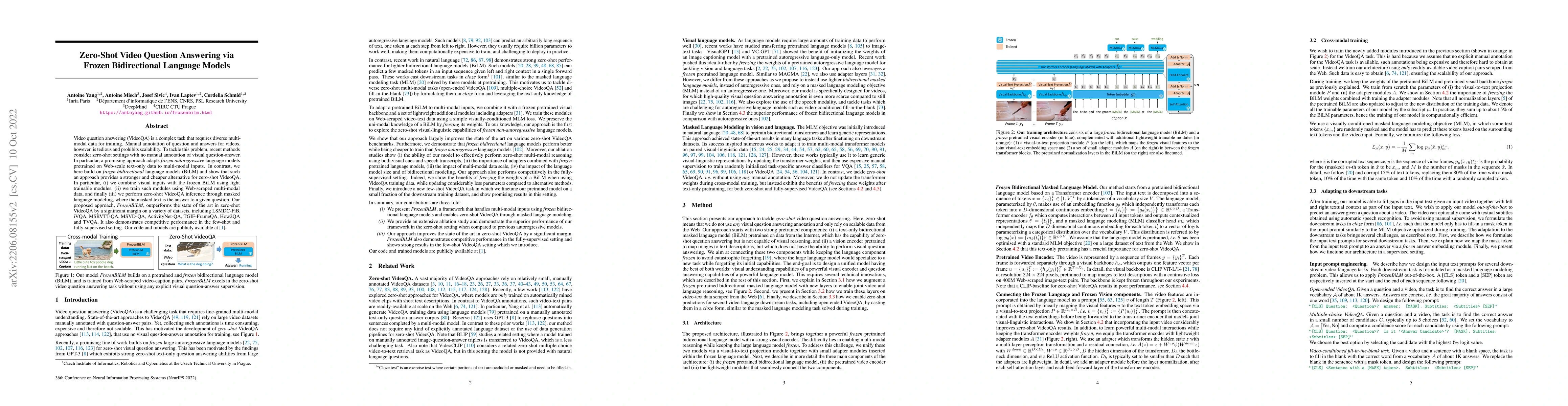Thumbnail for Zero-Shot Video Question Answering via Frozen Bidirectional Language
  Models
