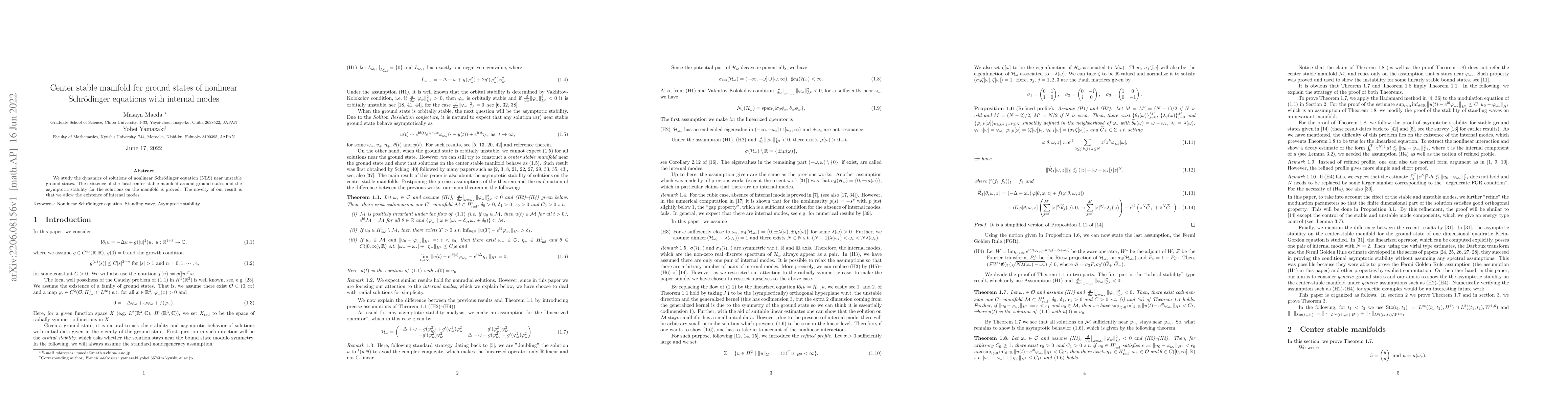 Thumbnail for Center stable manifold for ground states of nonlinear Schr\"odinger
  equations with internal modes