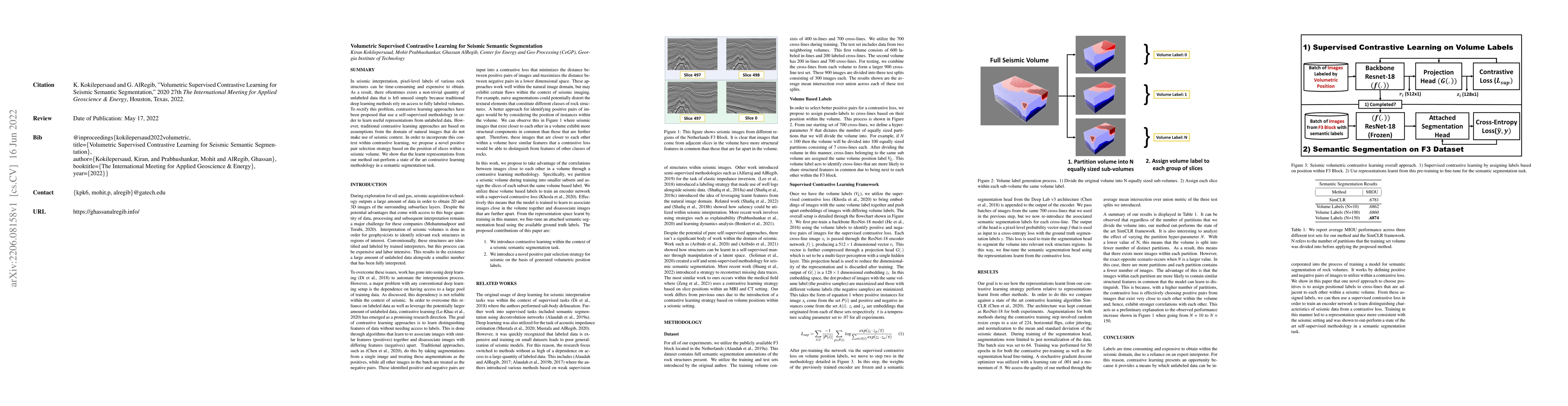 Thumbnail for Volumetric Supervised Contrastive Learning for Seismic Semantic
  Segmentation