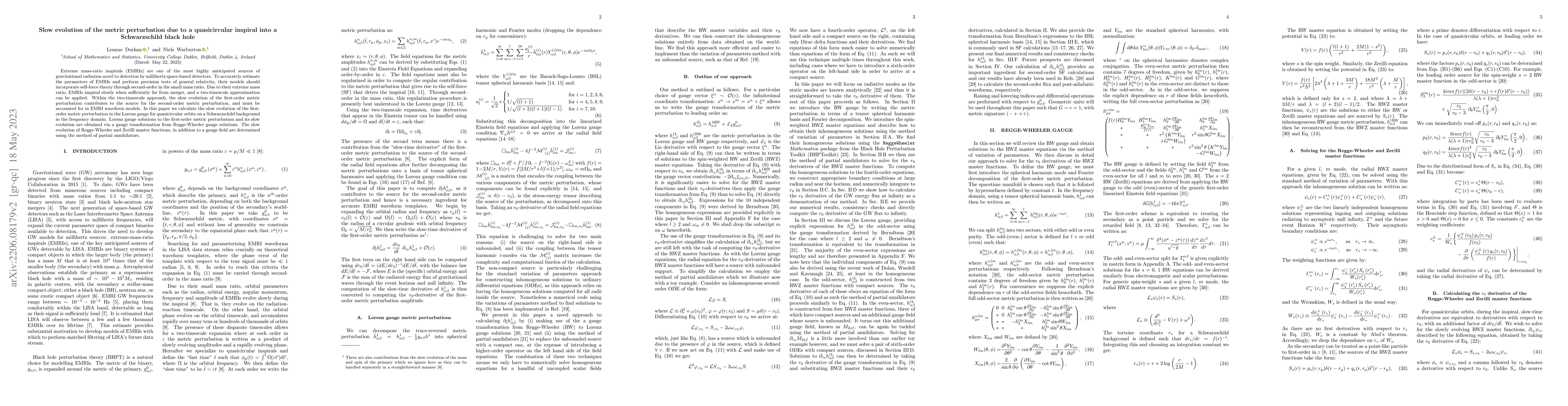 Thumbnail for Slow evolution of the metric perturbation due to a quasicircular
  inspiral into a Schwarzschild black hole
