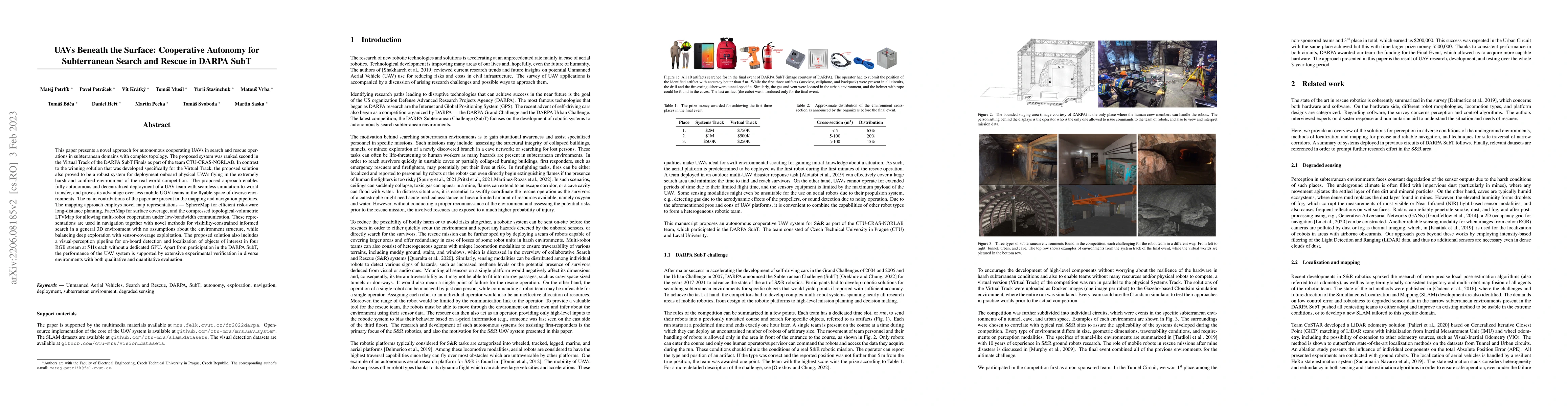 Thumbnail for UAVs Beneath the Surface: Cooperative Autonomy for Subterranean Search
  and Rescue in DARPA SubT