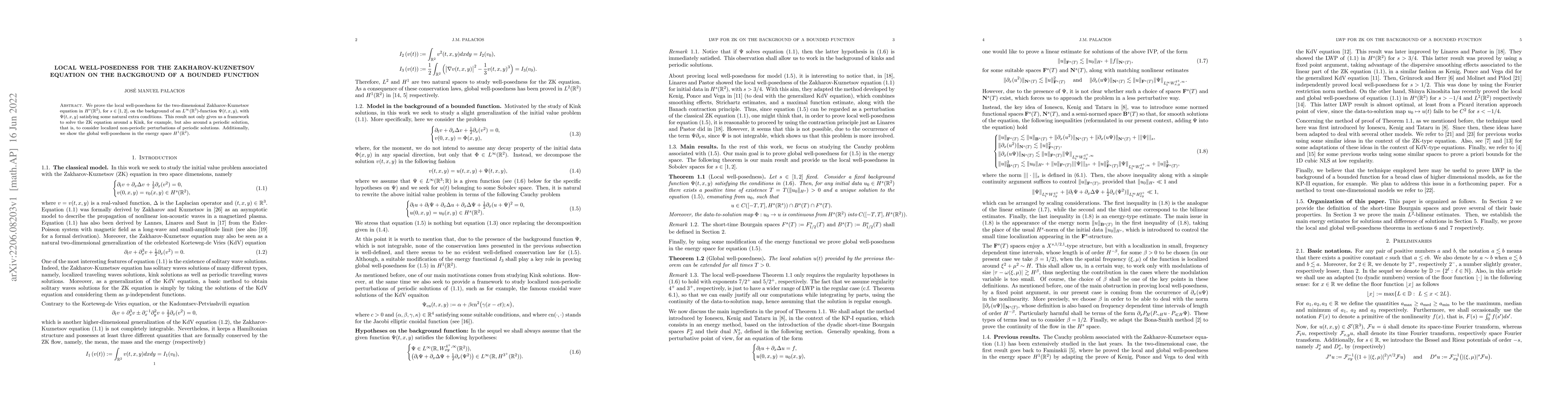 Thumbnail for Local well-posedness for the Zakharov-Kuznetsov equation on the
  background of a bounded function
