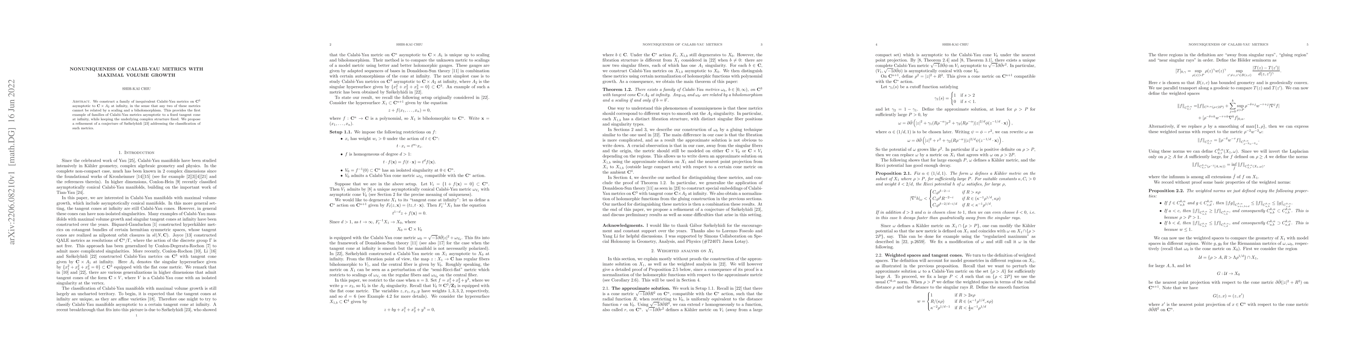 Thumbnail for Nonuniqueness of Calabi-Yau metrics with maximal volume growth