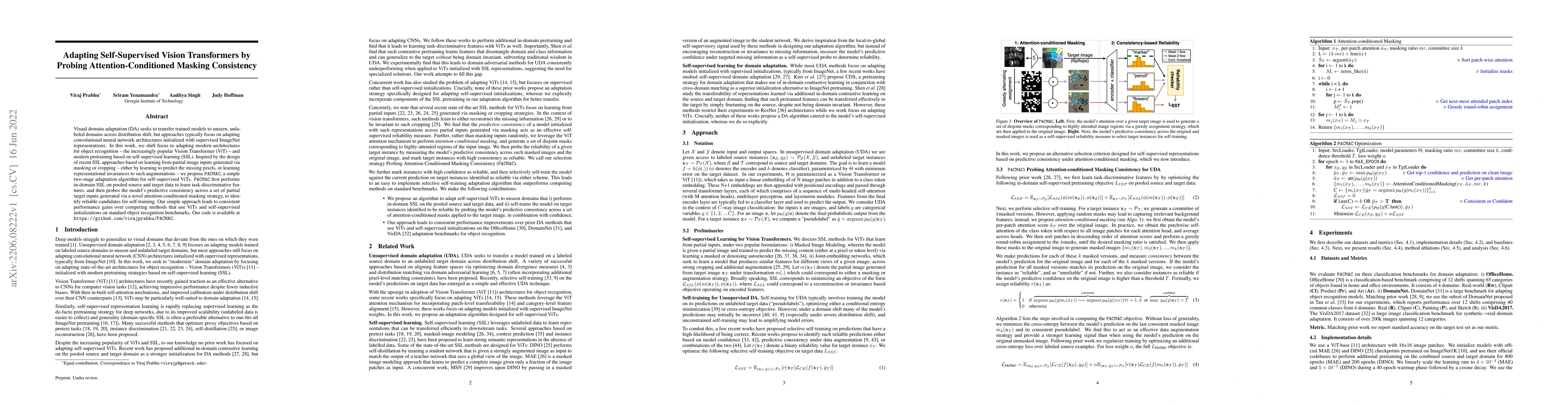 Thumbnail for Adapting Self-Supervised Vision Transformers by Probing
  Attention-Conditioned Masking Consistency