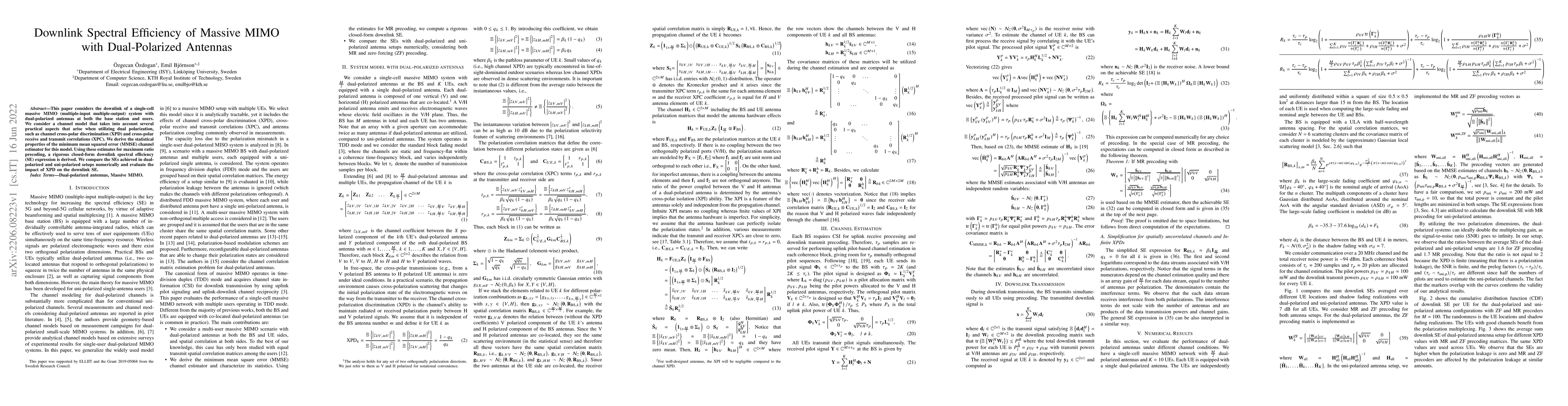 Thumbnail for Downlink Spectral Efficiency of Massive MIMO with Dual-Polarized
  Antennas