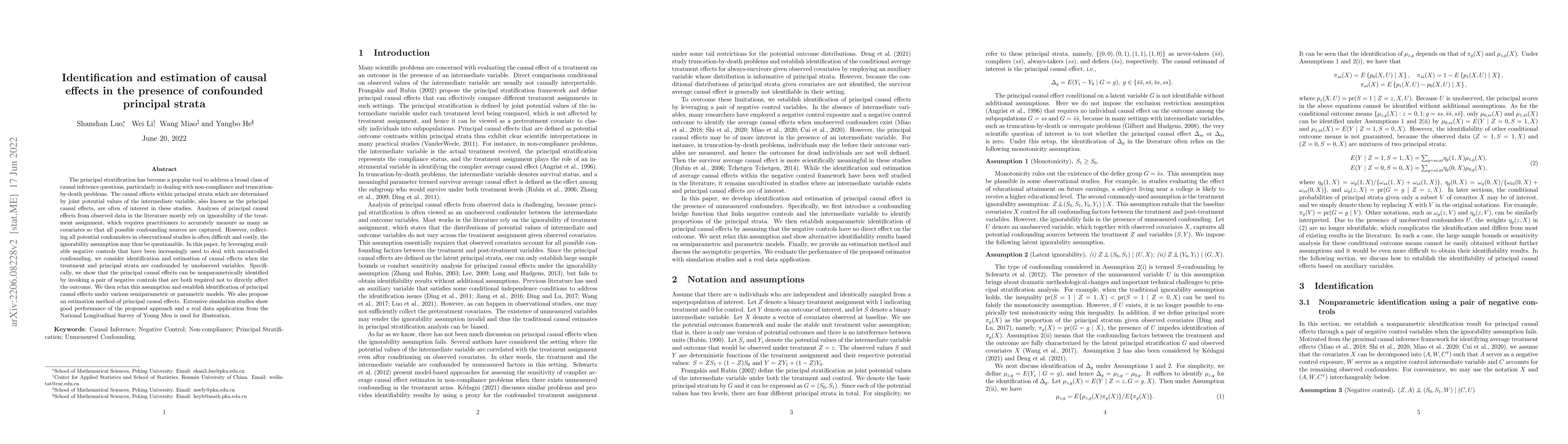 Thumbnail for Identification and estimation of causal effects in the presence of
  confounded principal strata