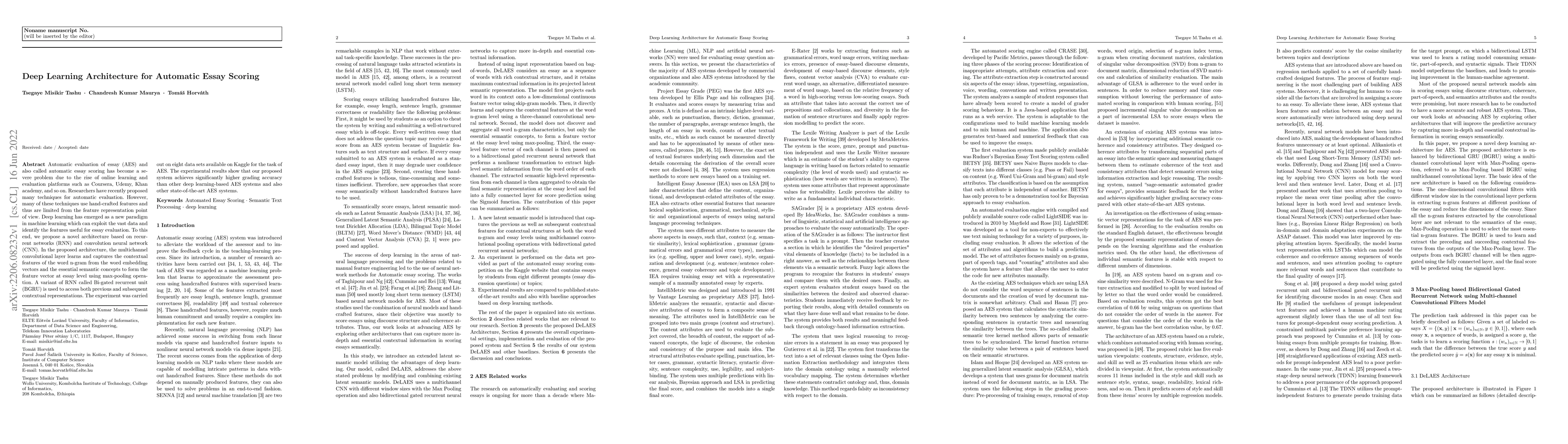 Thumbnail for Deep Learning Architecture for Automatic Essay Scoring