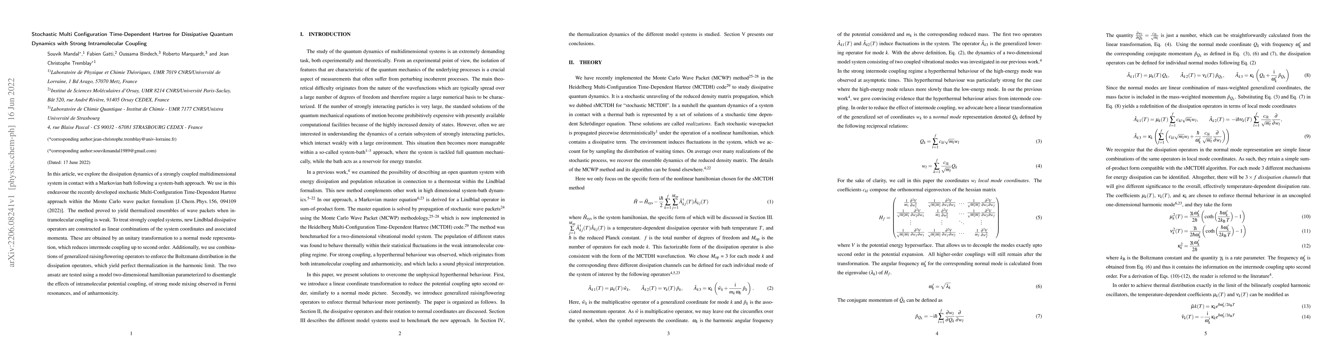 Thumbnail for Stochastic Multi Configuration Time-Dependent Hartree for Dissipative
  Quantum Dynamics with Strong Intramolecular Coupling