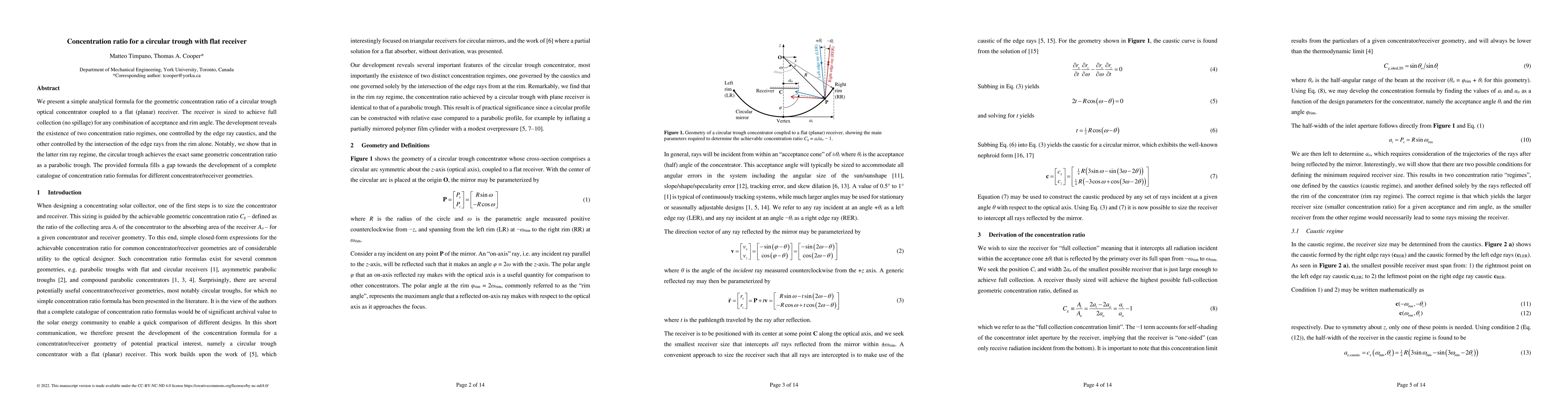 Thumbnail for Concentration ratio for a circular trough with flat receiver