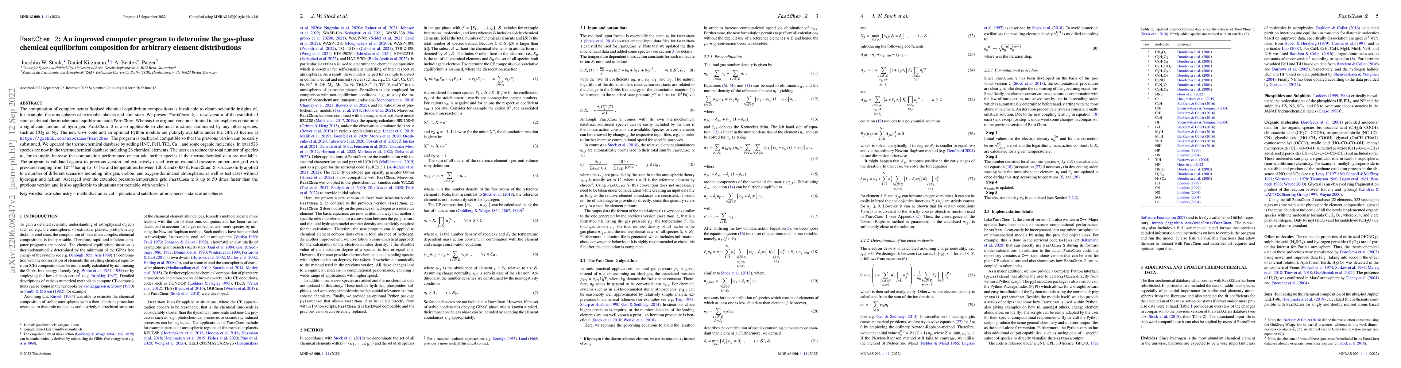 Thumbnail for FastChem 2: An improved computer program to determine the gas-phase
  chemical equilibrium composition for arbitrary element distributions
