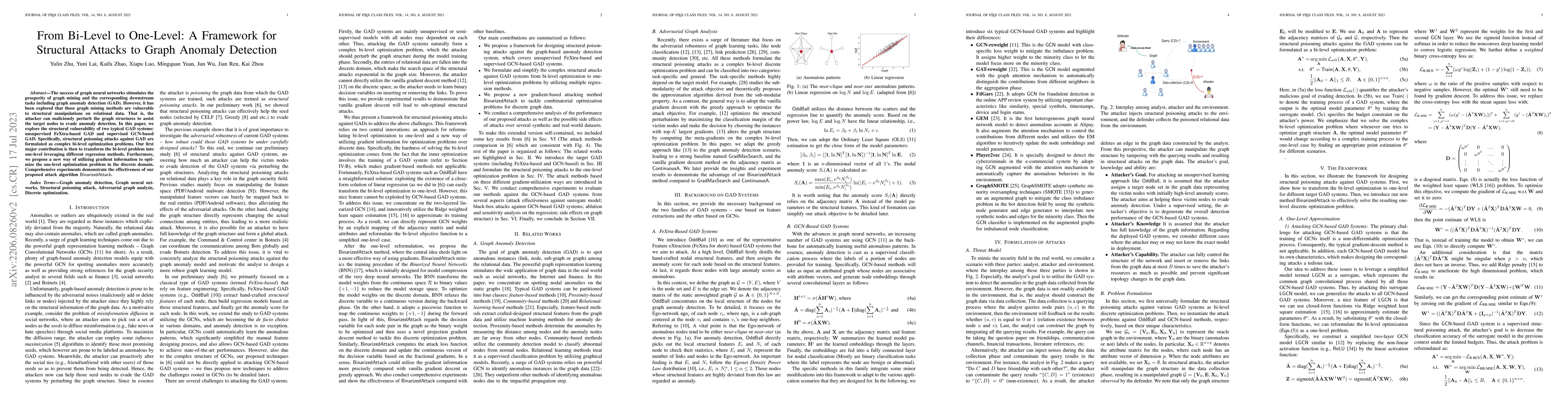 Thumbnail for From Bi-Level to One-Level: A Framework for Structural Attacks to Graph
  Anomaly Detection