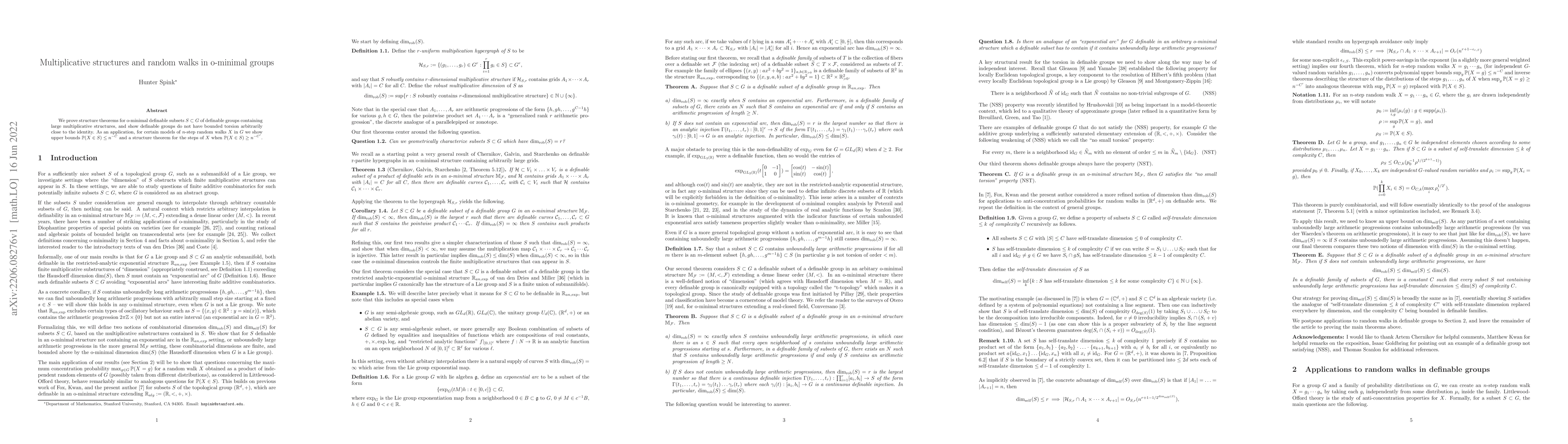 Thumbnail for Multiplicative structures and random walks in o-minimal groups