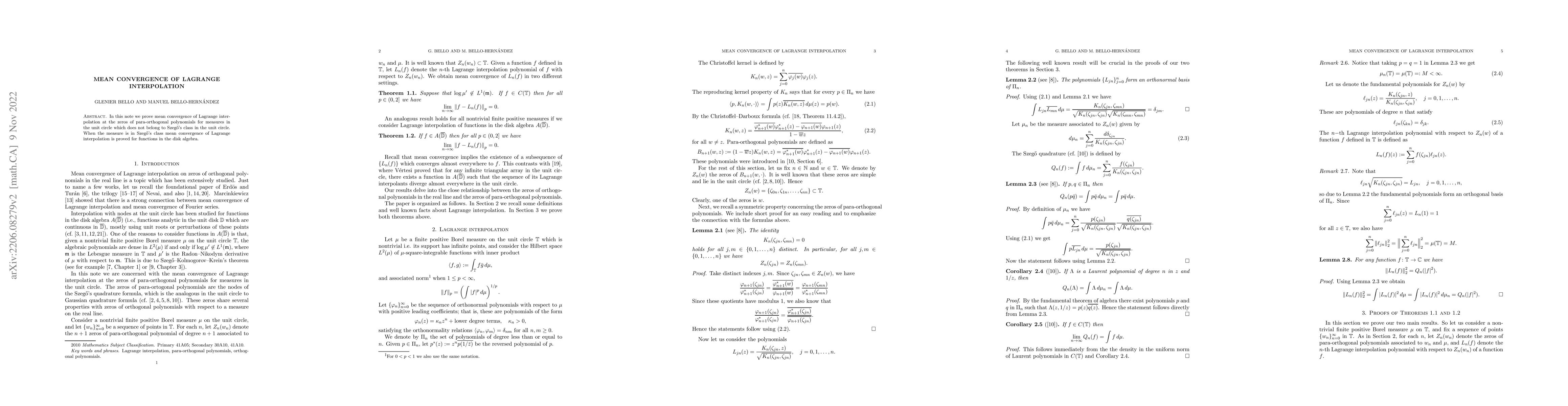 Thumbnail for Mean convergence of Lagrange interpolation