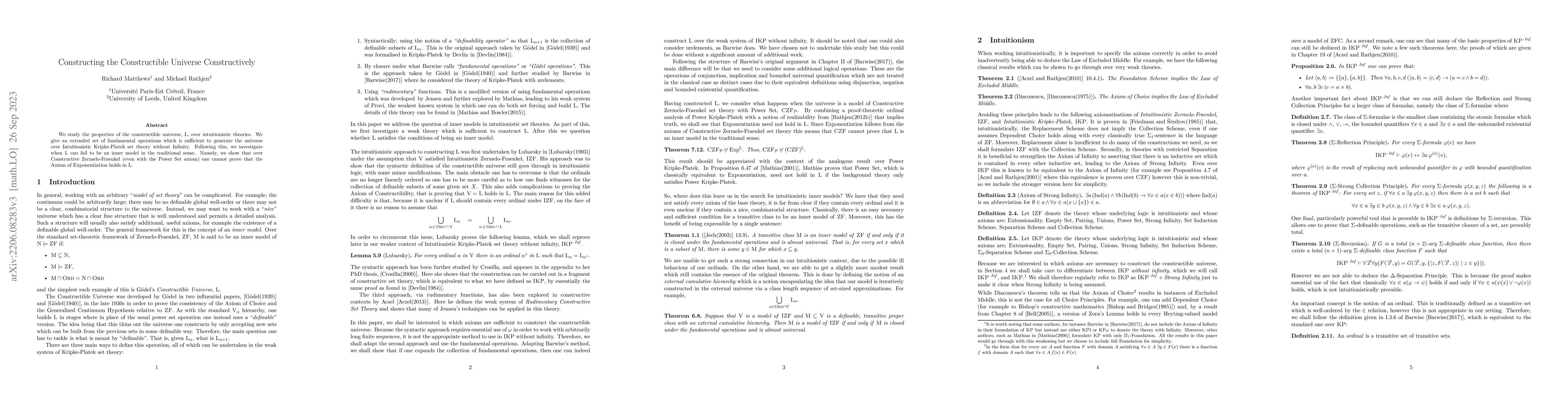 Thumbnail for Constructing the Constructible Universe Constructively