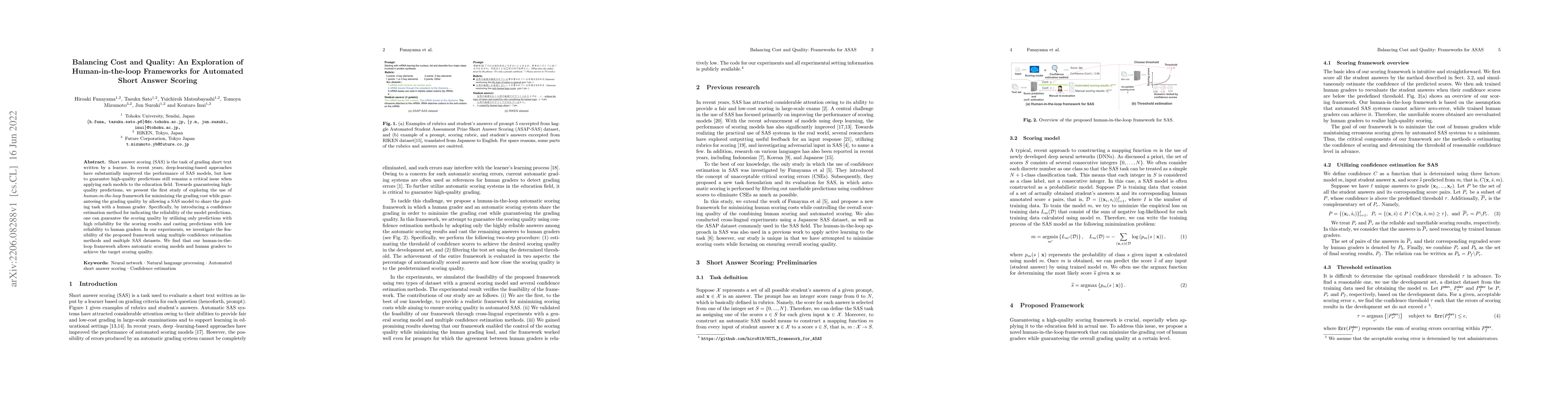 Thumbnail for Balancing Cost and Quality: An Exploration of Human-in-the-loop
  Frameworks for Automated Short Answer Scoring