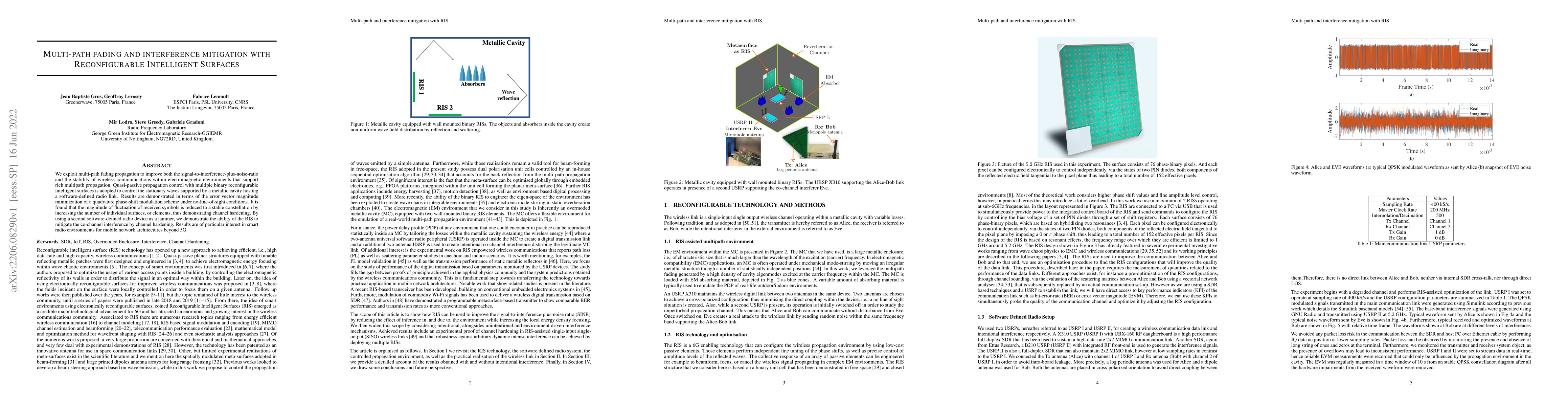 Thumbnail for Multi-path fading and interference mitigation with Reconfigurable
  Intelligent Surfaces