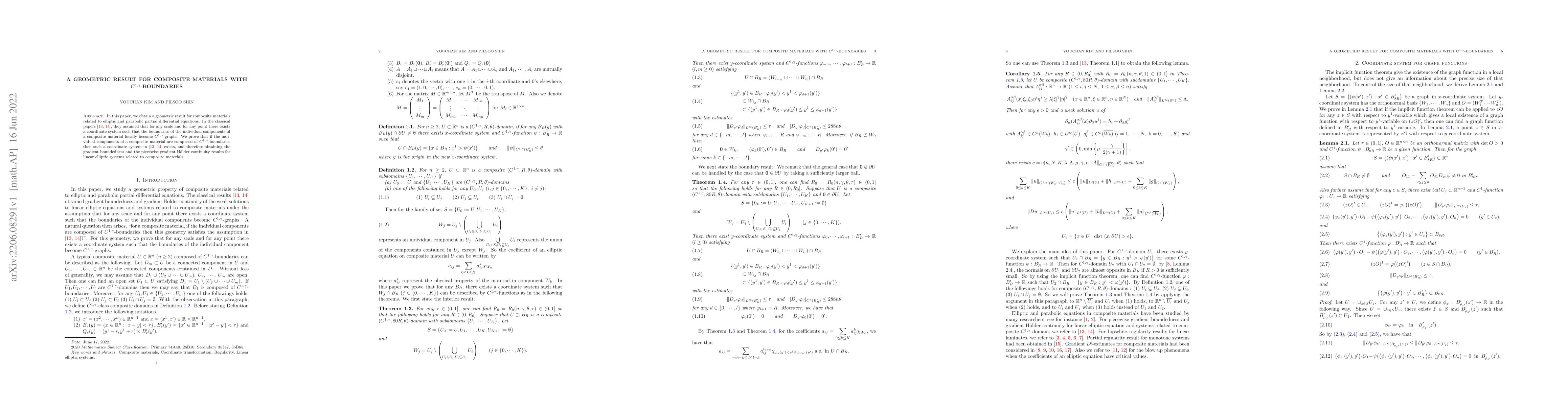 Thumbnail for A geometric result for composite materials with
  $C^{1,\gamma}$-boundaries