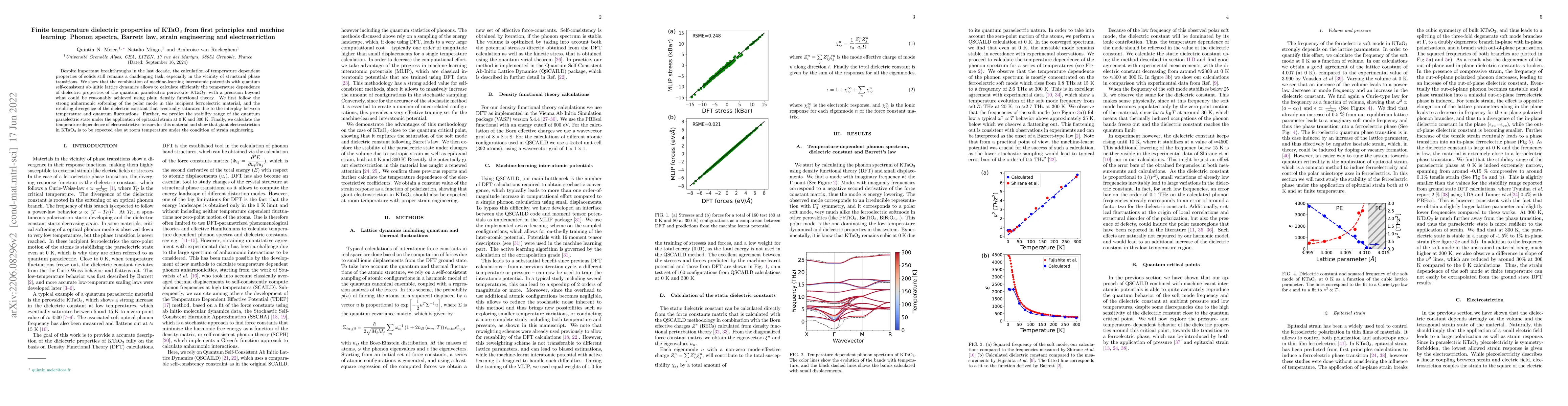 Thumbnail for Finite temperature dielectric properties of KTaO$_3$ from first
  principles and machine learning: Phonon spectra, Barrett law, strain
  engineering and electrostriction