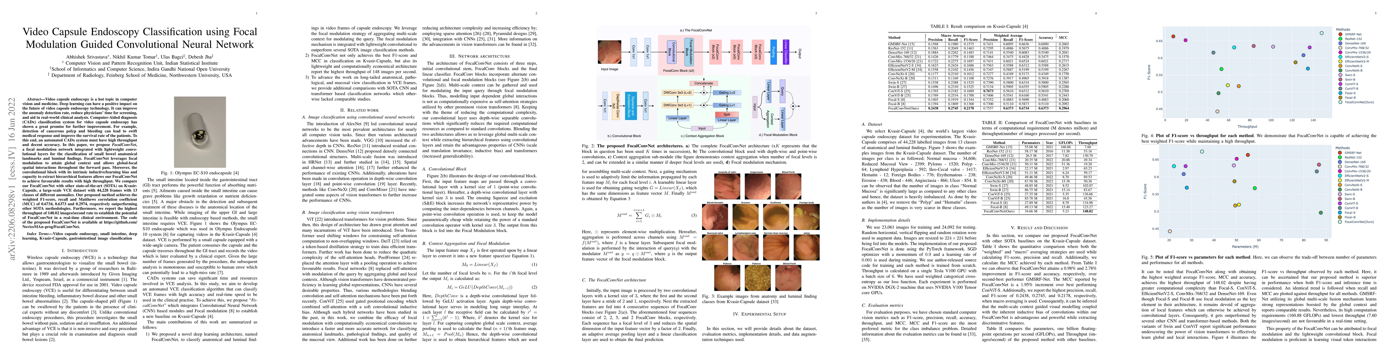 Thumbnail for Video Capsule Endoscopy Classification using Focal Modulation Guided
  Convolutional Neural Network