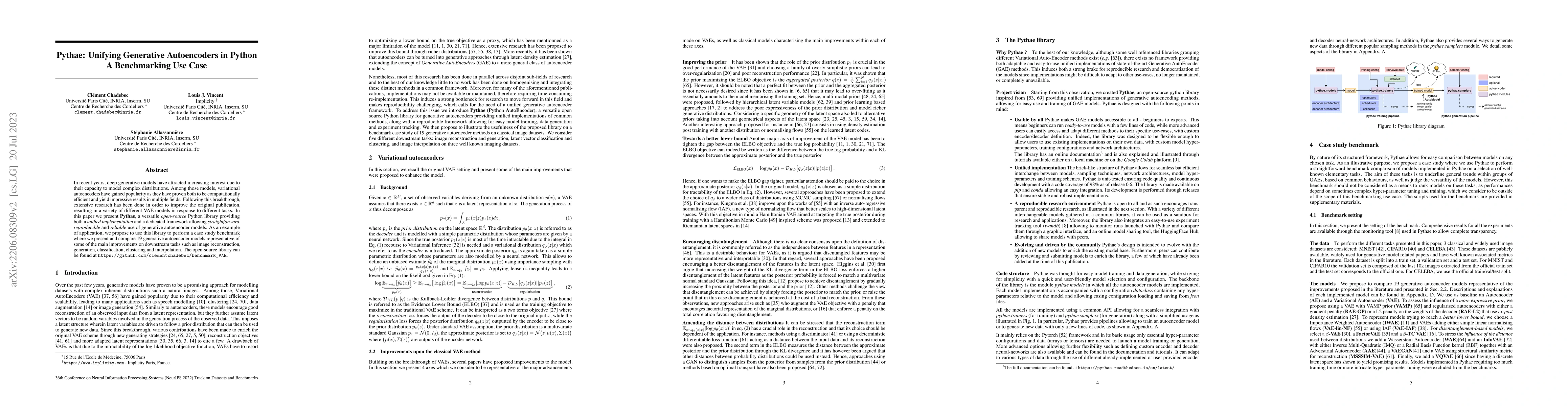 Thumbnail for Pythae: Unifying Generative Autoencoders in Python -- A Benchmarking Use
  Case