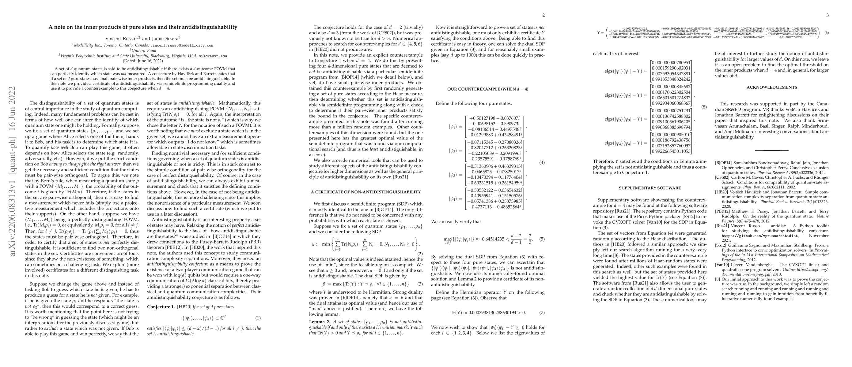 Thumbnail for A note on the inner products of pure states and their
  antidistinguishability