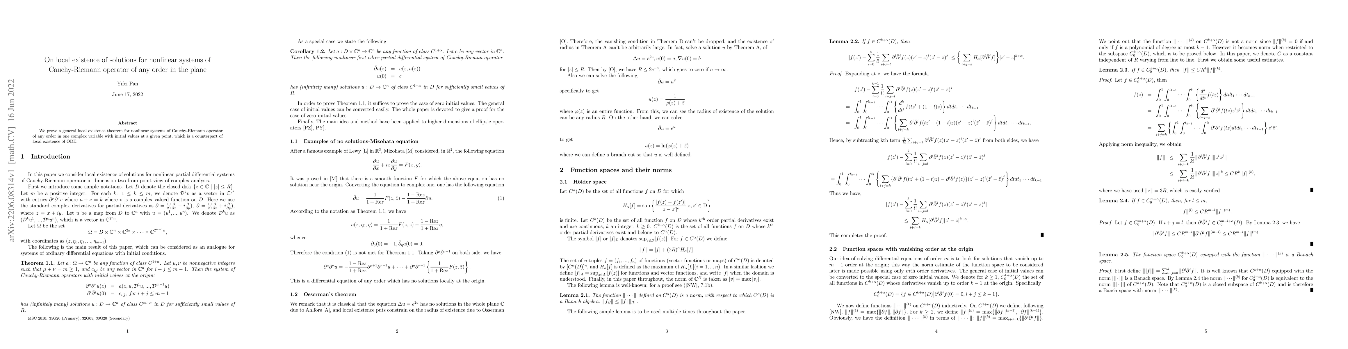 Thumbnail for On local existence of solutions for nonlinear systems of Cauchy-Riemann
  operator of any order in the plane