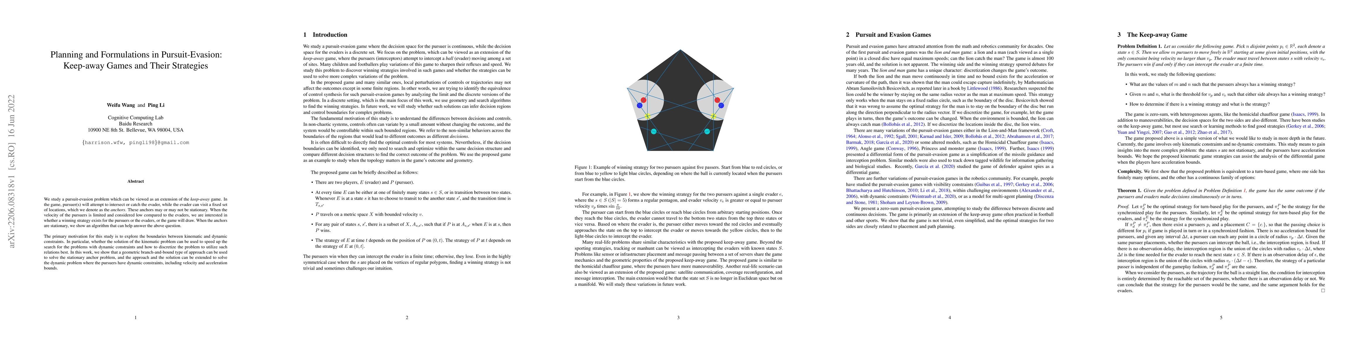 Thumbnail for Planning and Formulations in Pursuit-Evasion: Keep-away Games and Their
  Strategies