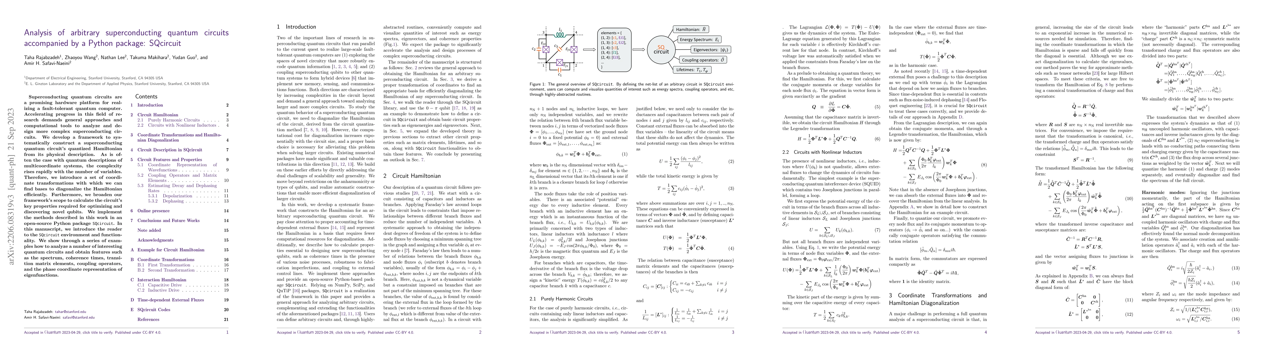 Thumbnail for Analysis of arbitrary superconducting quantum circuits accompanied by a
  Python package: SQcircuit