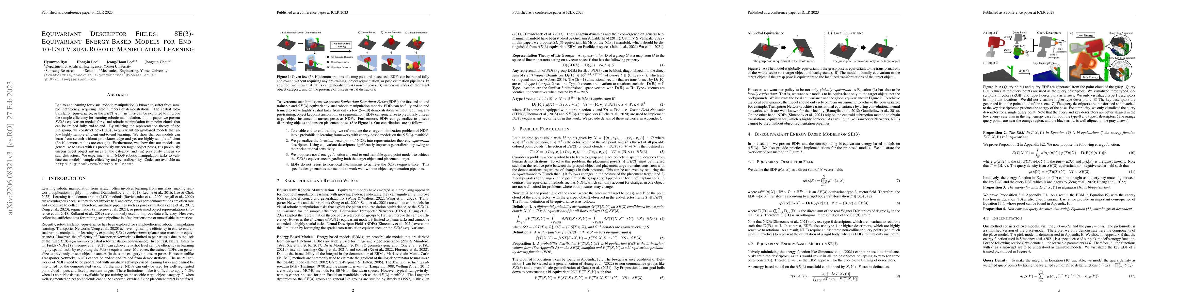 Thumbnail for Equivariant Descriptor Fields: SE(3)-Equivariant Energy-Based Models for
  End-to-End Visual Robotic Manipulation Learning