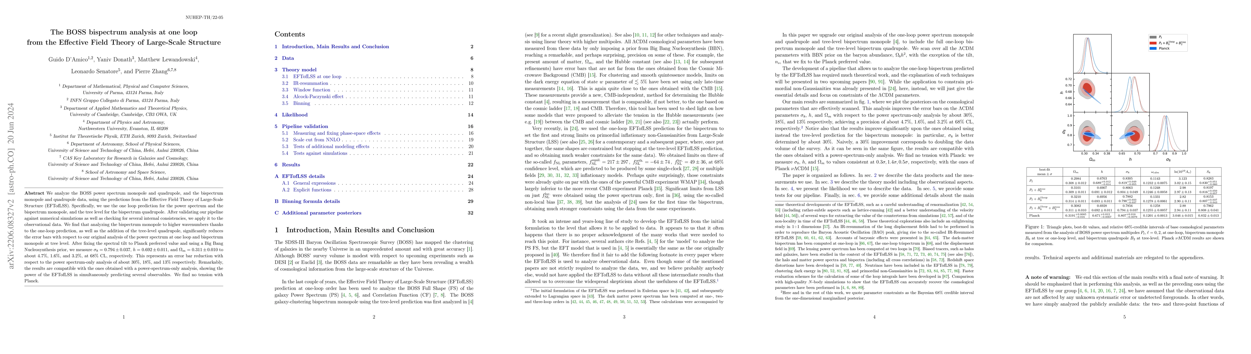 Thumbnail for The BOSS bispectrum analysis at one loop from the Effective Field Theory
  of Large-Scale Structure