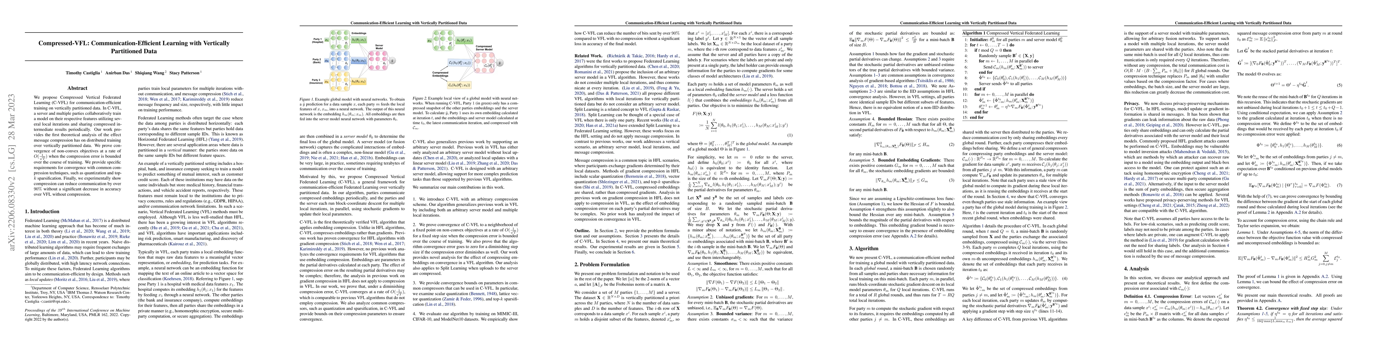 Thumbnail for Compressed-VFL: Communication-Efficient Learning with Vertically
  Partitioned Data