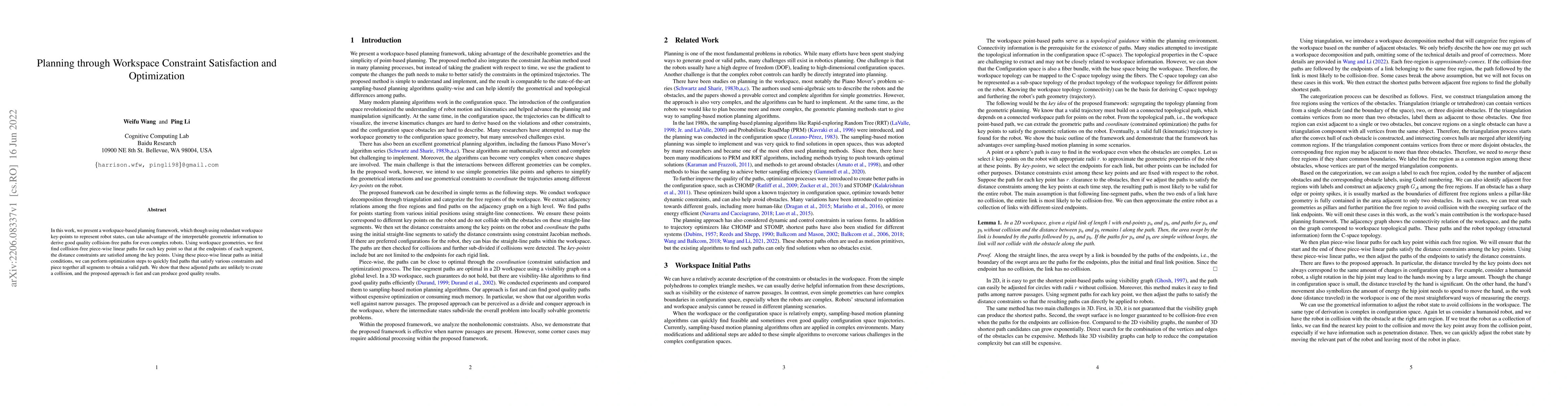 Thumbnail for Planning through Workspace Constraint Satisfaction and Optimization