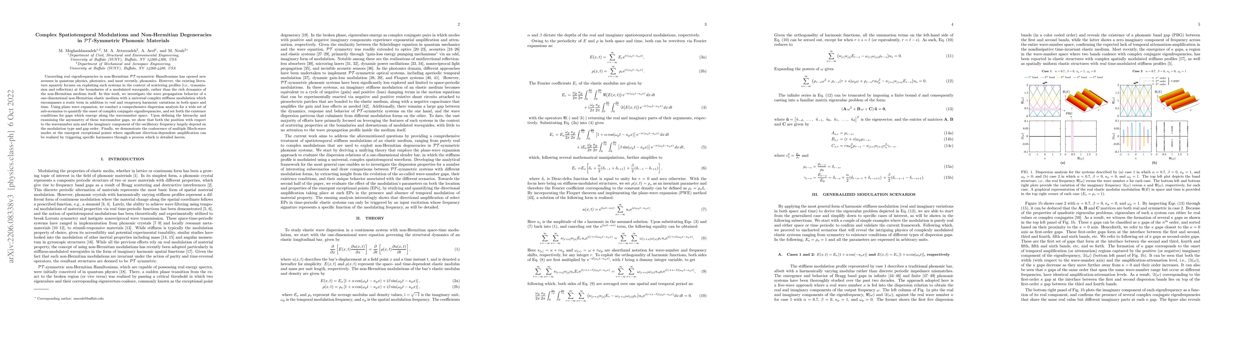Thumbnail for Complex Spatiotemporal Modulations and Non-Hermitian Degeneracies in
  $\mathcal{PT}$-Symmetric Phononic Materials