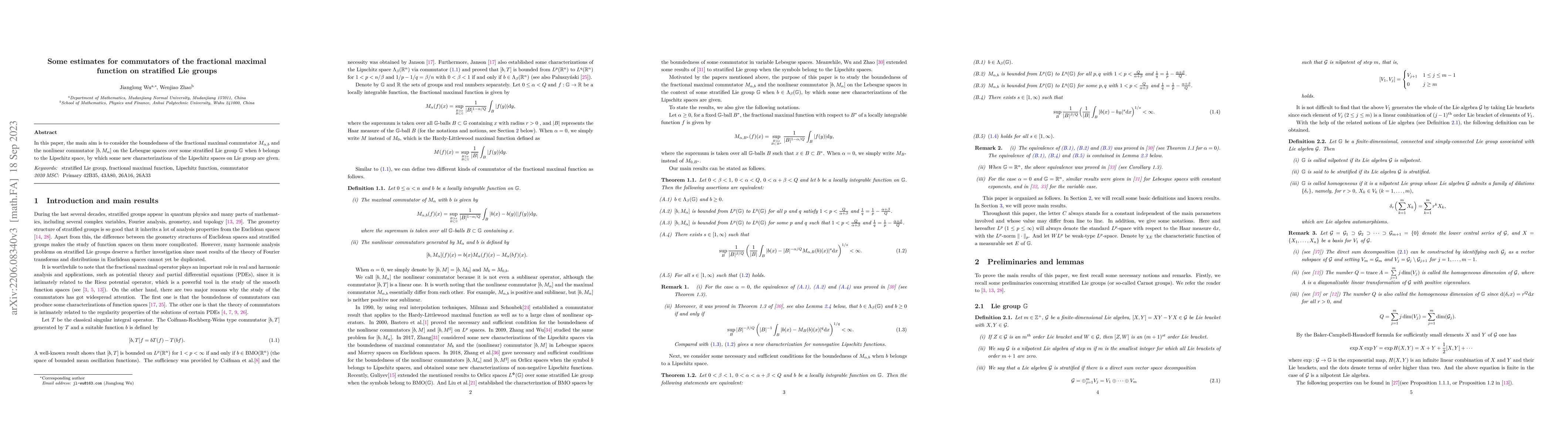 Thumbnail for Some estimates for commutators of the fractional maximal function on
  stratified Lie groups