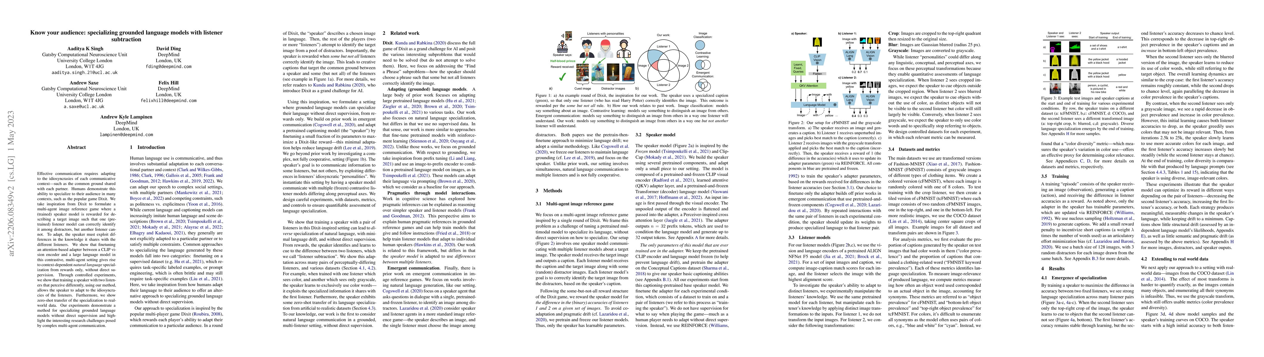 Thumbnail for Know your audience: specializing grounded language models with listener
  subtraction