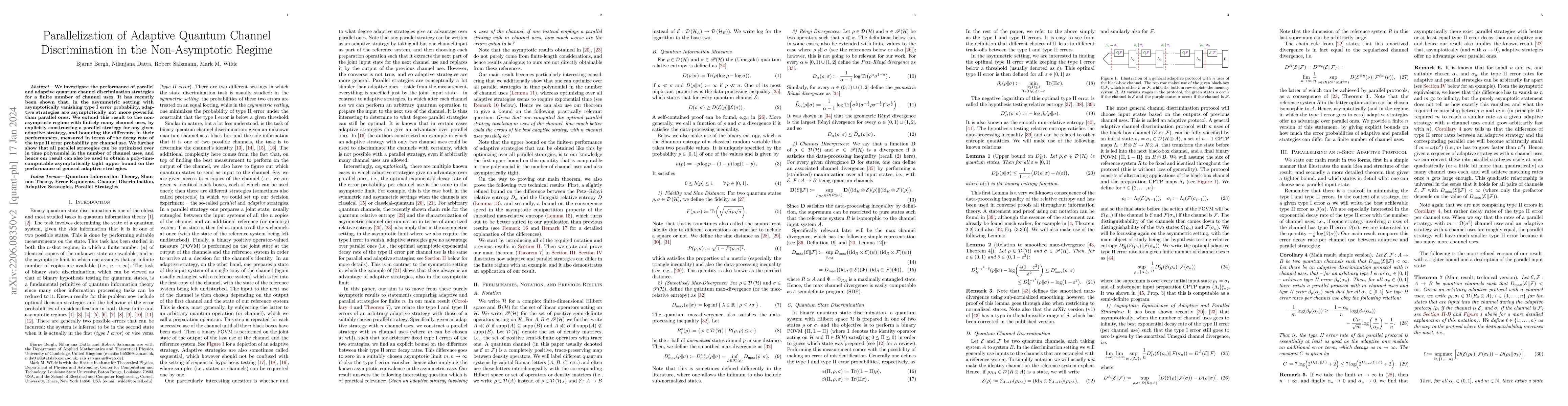 Thumbnail for Parallelization of Adaptive Quantum Channel Discrimination in the
  Non-Asymptotic Regime