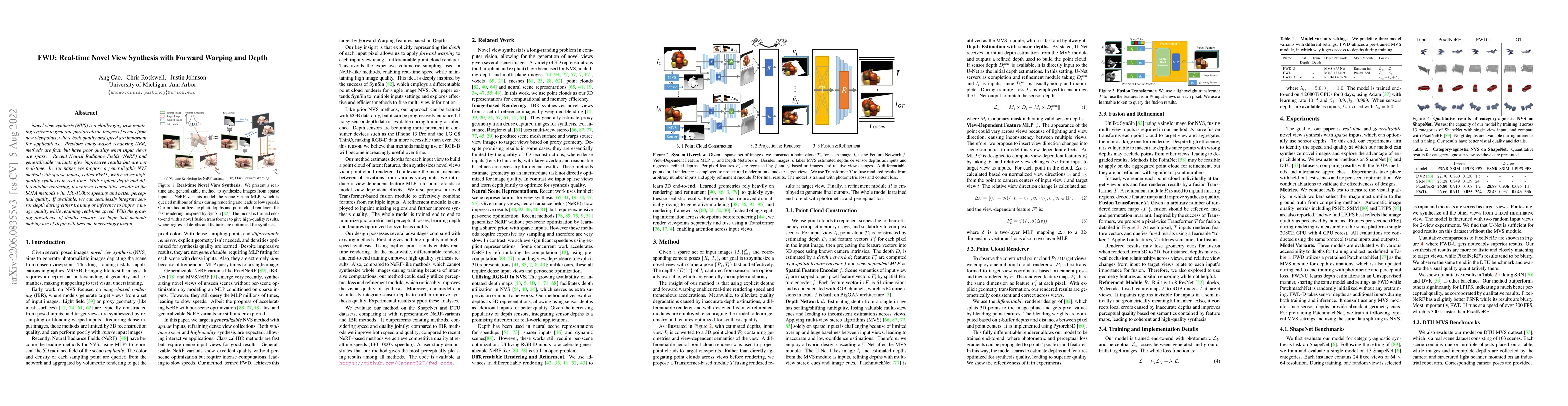 Thumbnail for FWD: Real-time Novel View Synthesis with Forward Warping and Depth